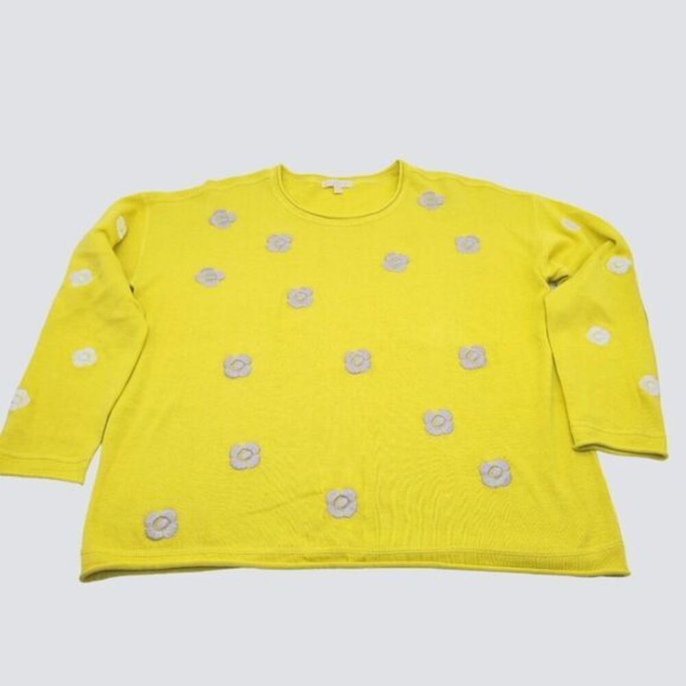 Lisa Todd Yellow Crewneck Sweater with Cream Appliqué Flowers